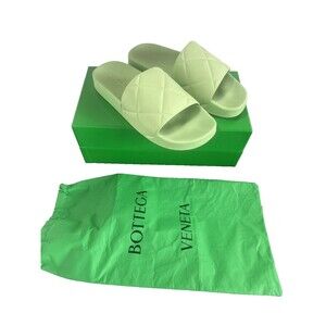 Bottega Veneta Slider Pistachio Green Quilted Matt Rubber Pool  Flat Sandal 39/9
